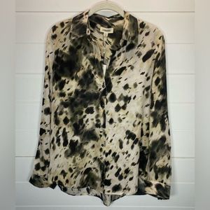 L’AGENCE Blouse Womens Sz XS Nina Silk Button Front Ivory/Black Boho Chic